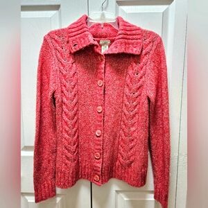 L.L. BEAN WOMEN'S WOOL BLEND FISHERMAN KNIT BUTTON DOWN CARDIGAN DUSTY ROSE SZ S